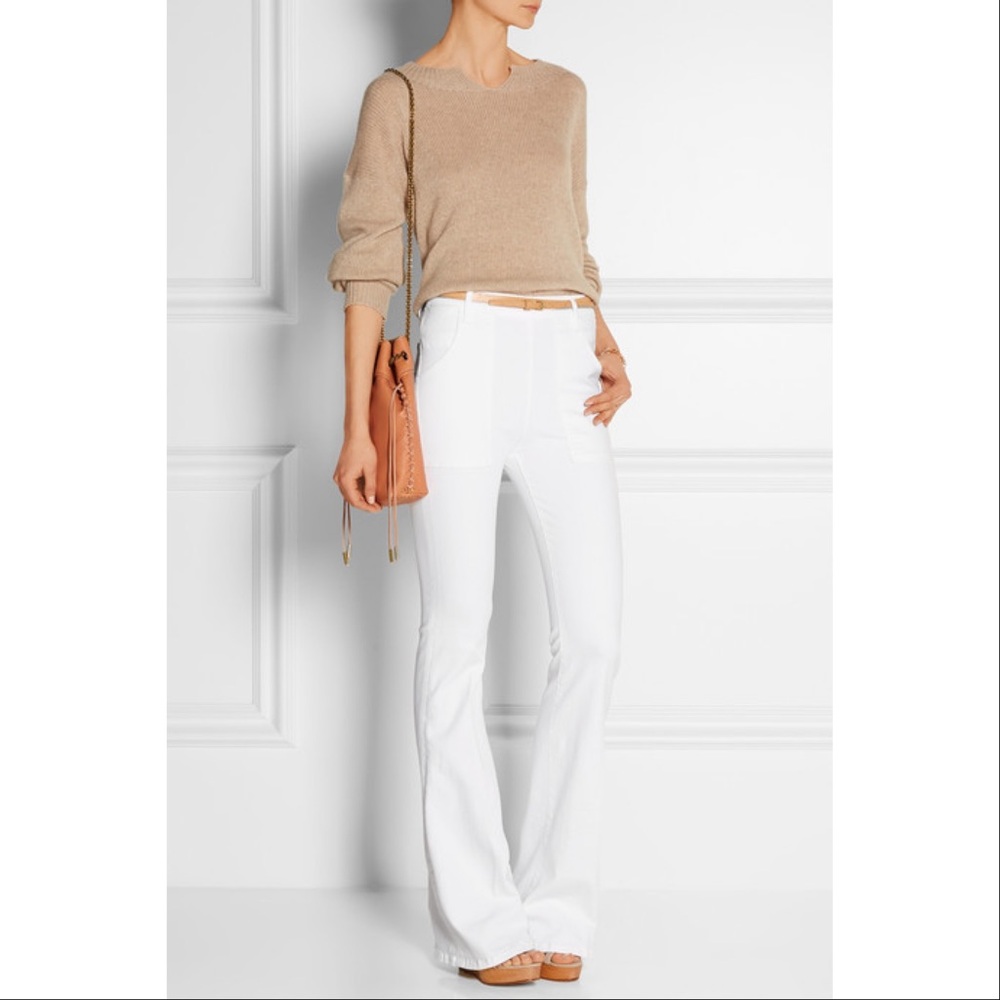 Frame Le Flare De Francoise Jeans Size 24 White Denim Pockets Side Zip Button